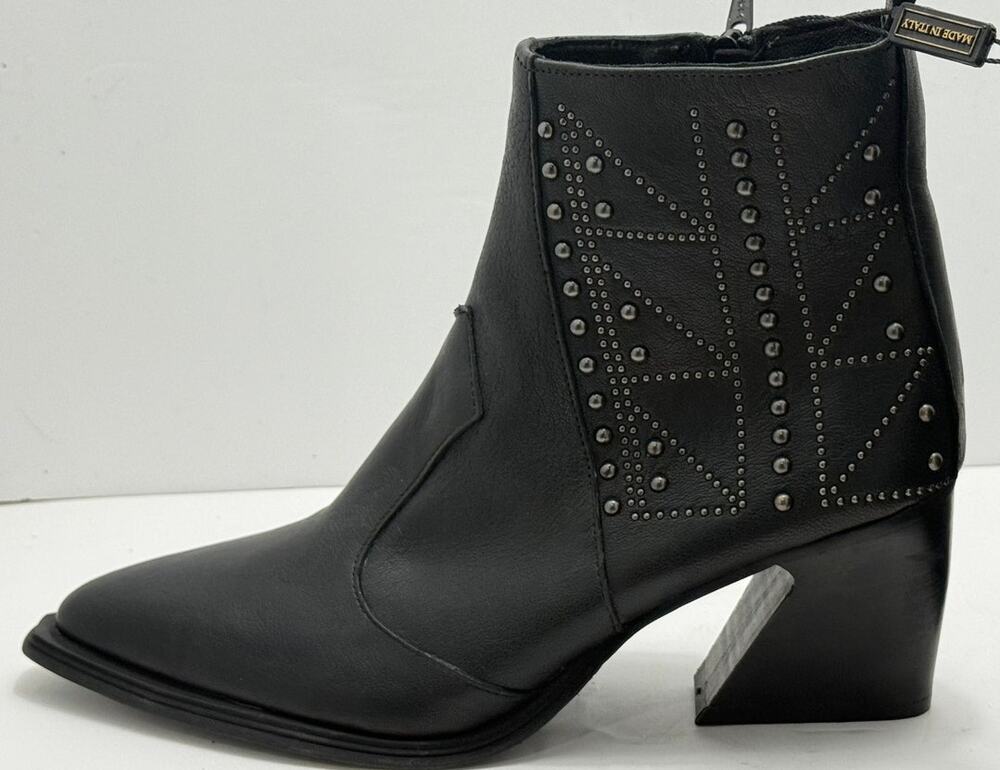Emanuele Crasto Black Leather Studded Western Boots 40 EUR/9-9.5 US